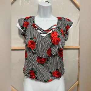 Free Kisses Striped Floral Shirt